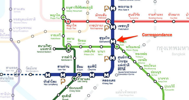 correspondance ligne sukhumvit ligne bleue metro