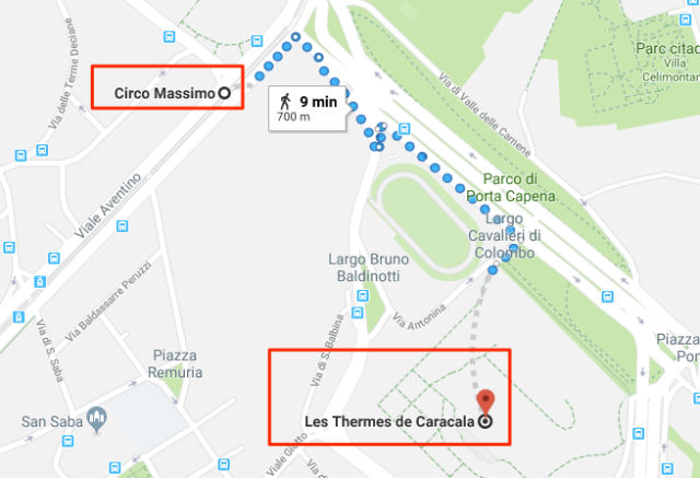 Trajet / Itinéraire de la station de métro Circo Massimo (ligne B - B1) au Circo Massimo